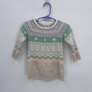 Cat & Jack Girls Stretch Patterned Ribbed Trim Knit Pullover Tunic Sweater 12M